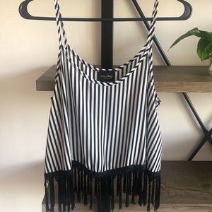 Spaghetti Strap Flowy Black and White Top